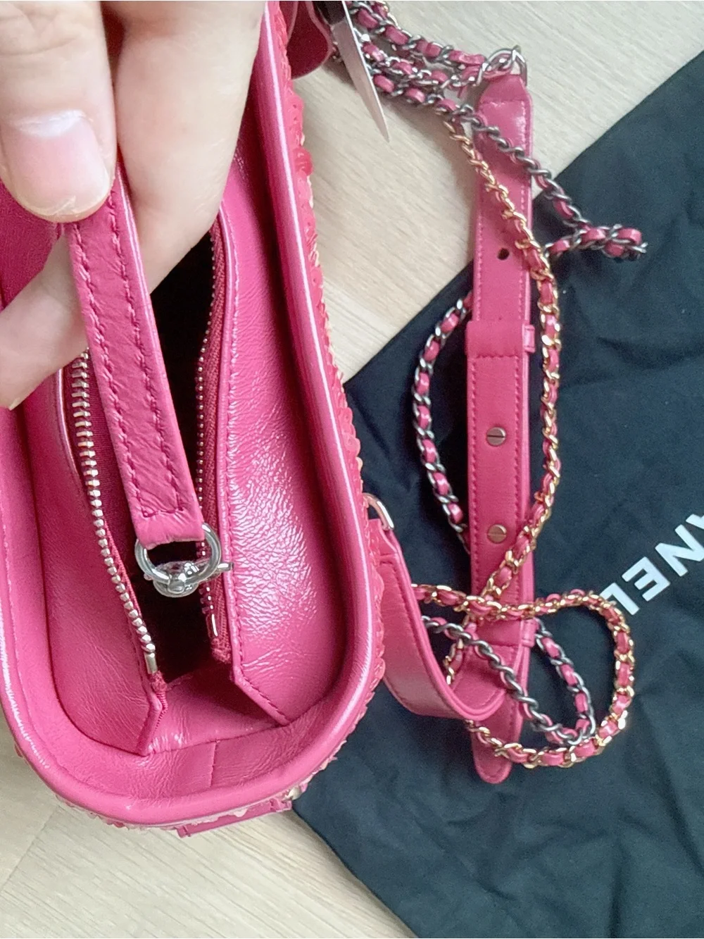 New-like CHANEL Sequin Calfskin Small Gabrielle Hobo Pink